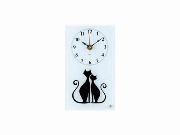 1322-08 Часы настольные вертикальные, белые, "Влюбленные котики" "21 Bek"
